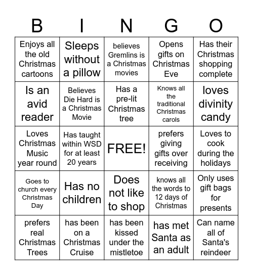 Christmas  People Bingo Card