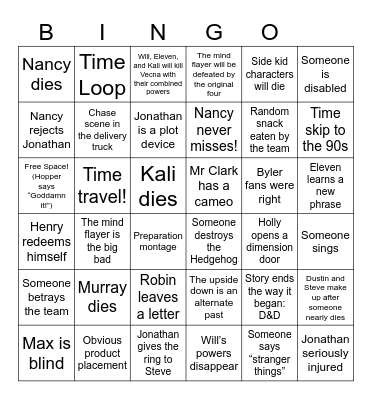 Stranger Things, S5 V2 Bingo Card