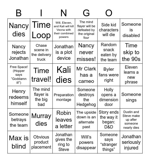 Stranger Things, S5 V2 Bingo Card