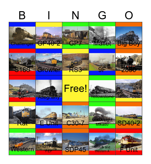 Railroads that I would like to operate a mammoth articulated steam engine one day Bingo Card