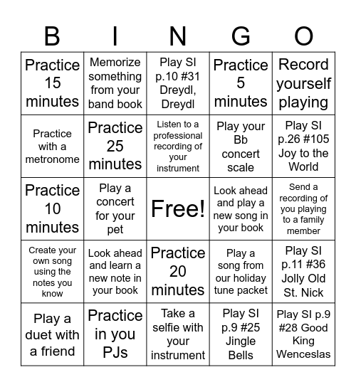 6th Winter Break Practice Bingo Card