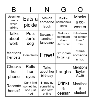 Natasha Bingo Card