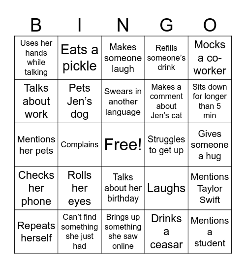 Natasha Bingo Card