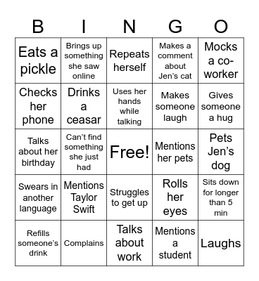 Natasha Bingo Card