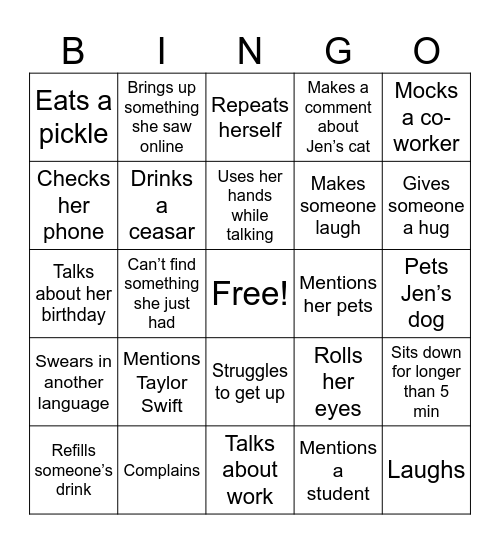 Natasha Bingo Card
