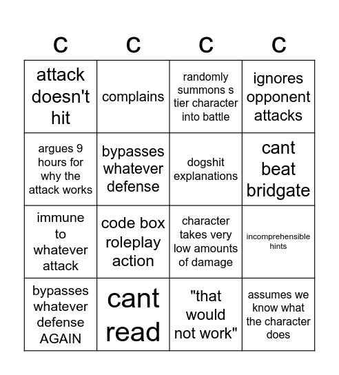 c4 Bingo Card