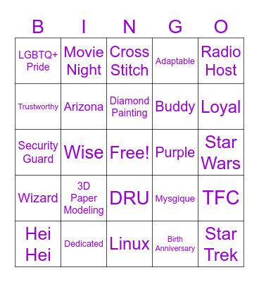 Mona's Birthday Bingo Card