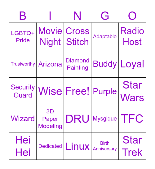 Mona's Birthday Bingo Card