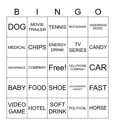 TV COMMERCIAL Bingo Card