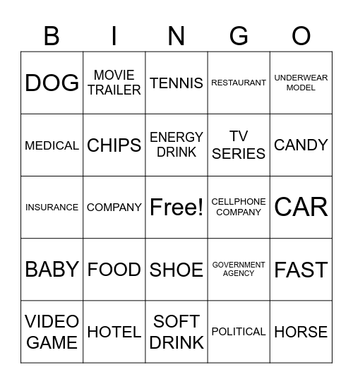 TV COMMERCIAL Bingo Card