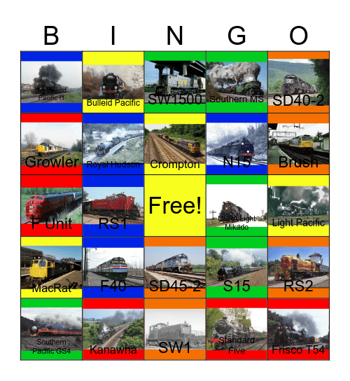 Railroads that I would like to operate a Southern engine one day Bingo Card