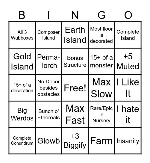 MSM Bingo Card