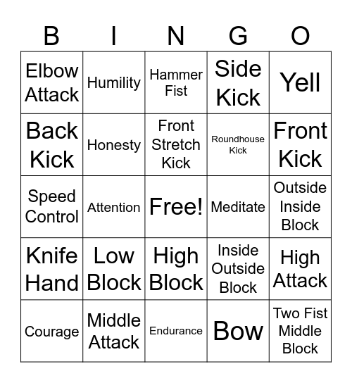 Soo Bahk Do Bingo Card