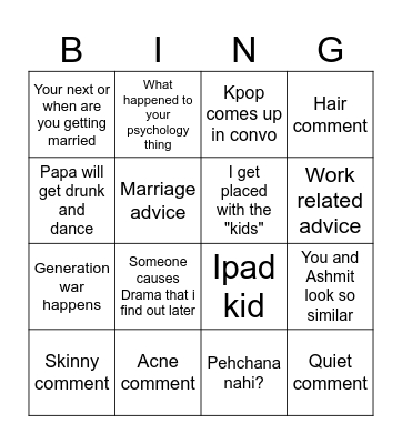 Wedding Bingo Card