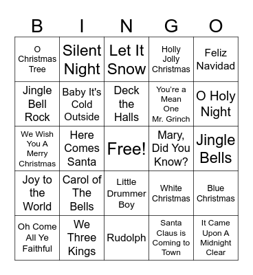 Christmas Name That Tune Bingo Card