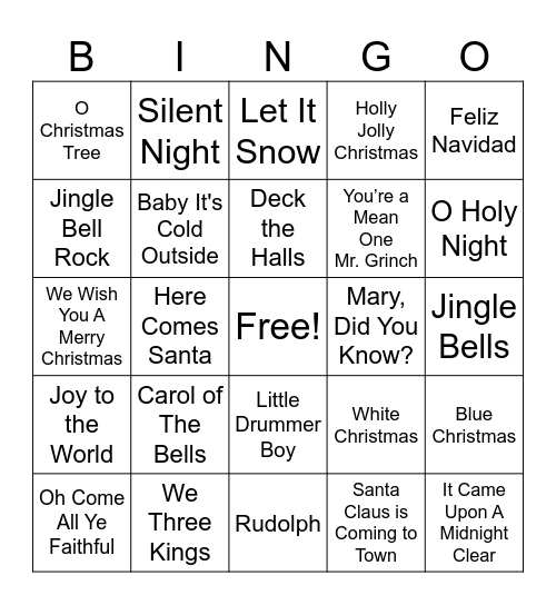 Christmas Name That Tune Bingo Card