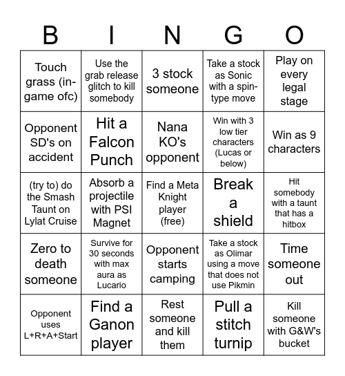 Brawlback Bingo (time capsule) Bingo Card