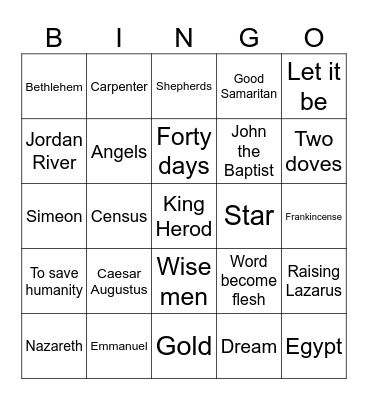 Bible Bingo Card