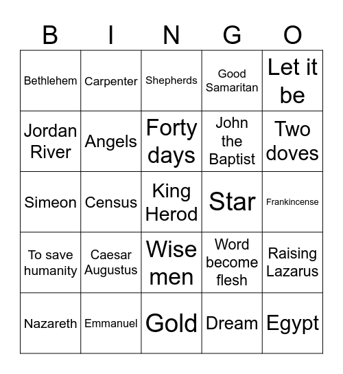 Bible Bingo Card