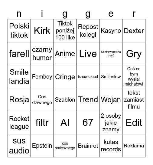 tiktok Bingo Card