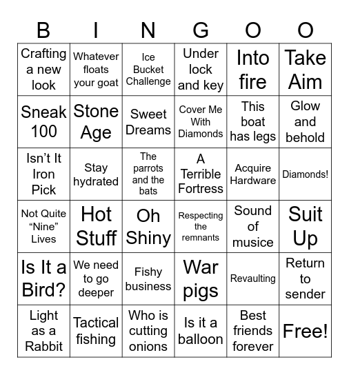 Mc advancements Bingo Card