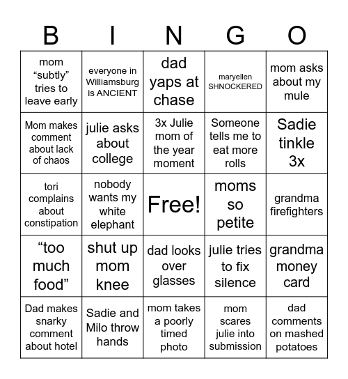 chwismas Bingo Card