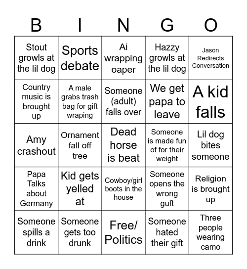 Purche Christmas Bingo Card