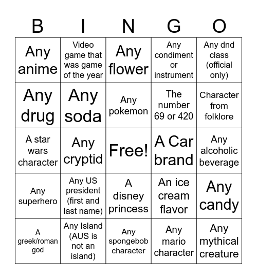 Untitled Bingo Card