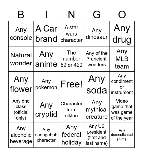 Untitled Bingo Card