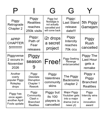 Piggy&Fangames 2026 Predictions Bingo Card