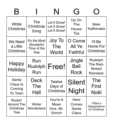 Christmas Songs Bingo Card