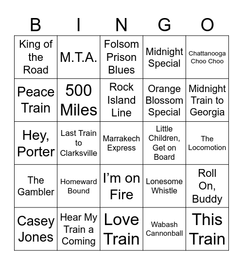 Train Bingo Card