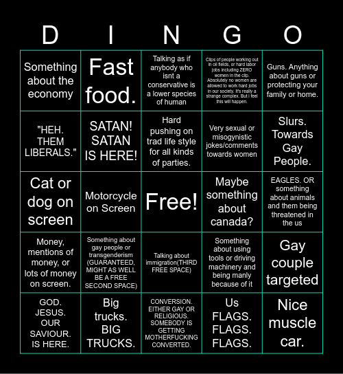 Charlie Kirk's Production Bingo Card