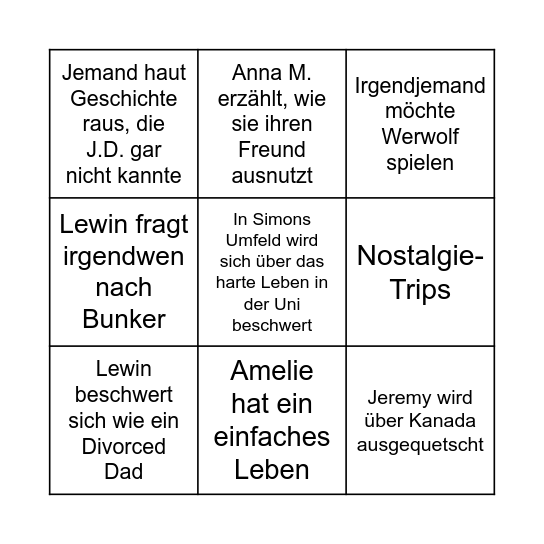 Montag bei J.D. Bingo Card