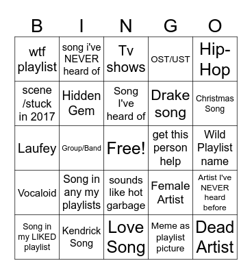Friend Music Bingo Card