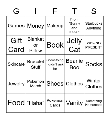 Christmas Presents Bingo Card