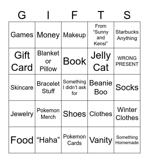Christmas Presents Bingo Card