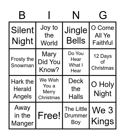 Christmas Carol Bingo Card