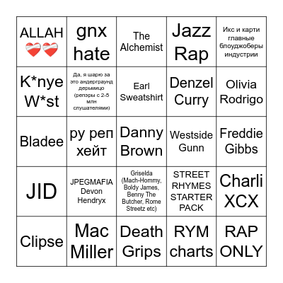 STREET RHYMES STARTER PACK Bingo Card