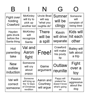 Family Christmas Bingo Card