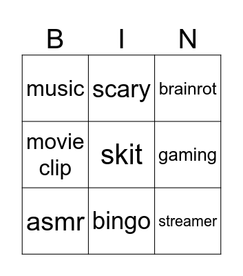 youtube shorts Bingo Card
