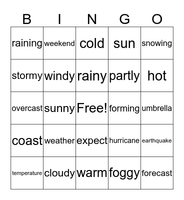 Hows the Weather 3/4 Bingo Card