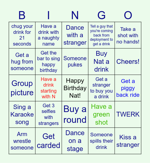 Nat's 21st Birthday Bar Crawl! Bingo Card