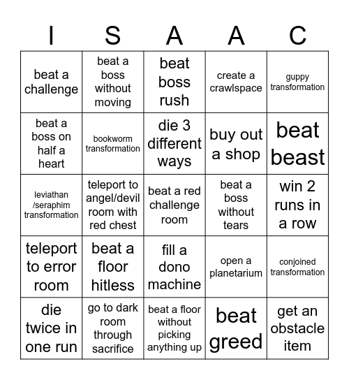 the saac bingo Card