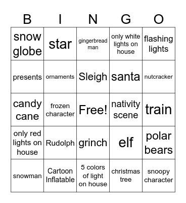 Christmas Lights Bingo Card