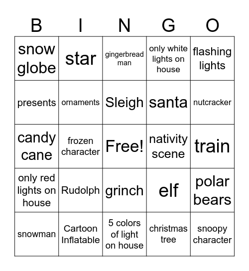 Christmas Lights Bingo Card