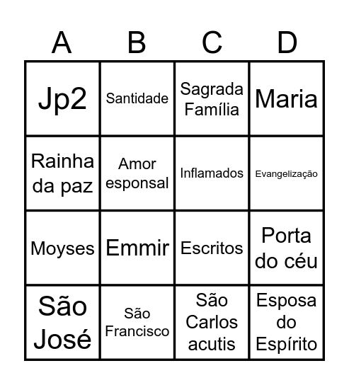 Inflamados pelo Espírito Bingo Card