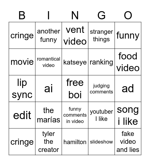 ely's tiktok bingo Card