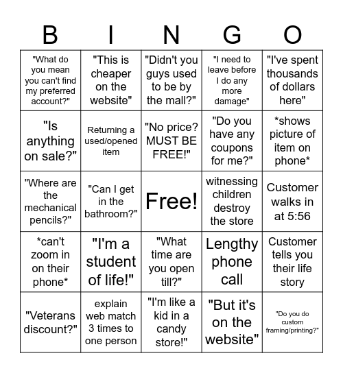 Sarcastic Bingo Card