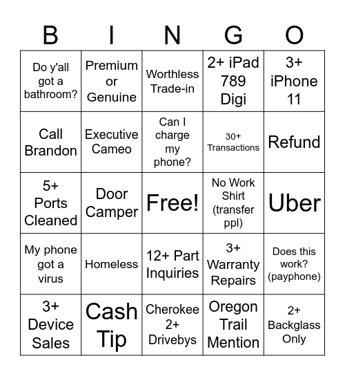 Weekend Bingo Card